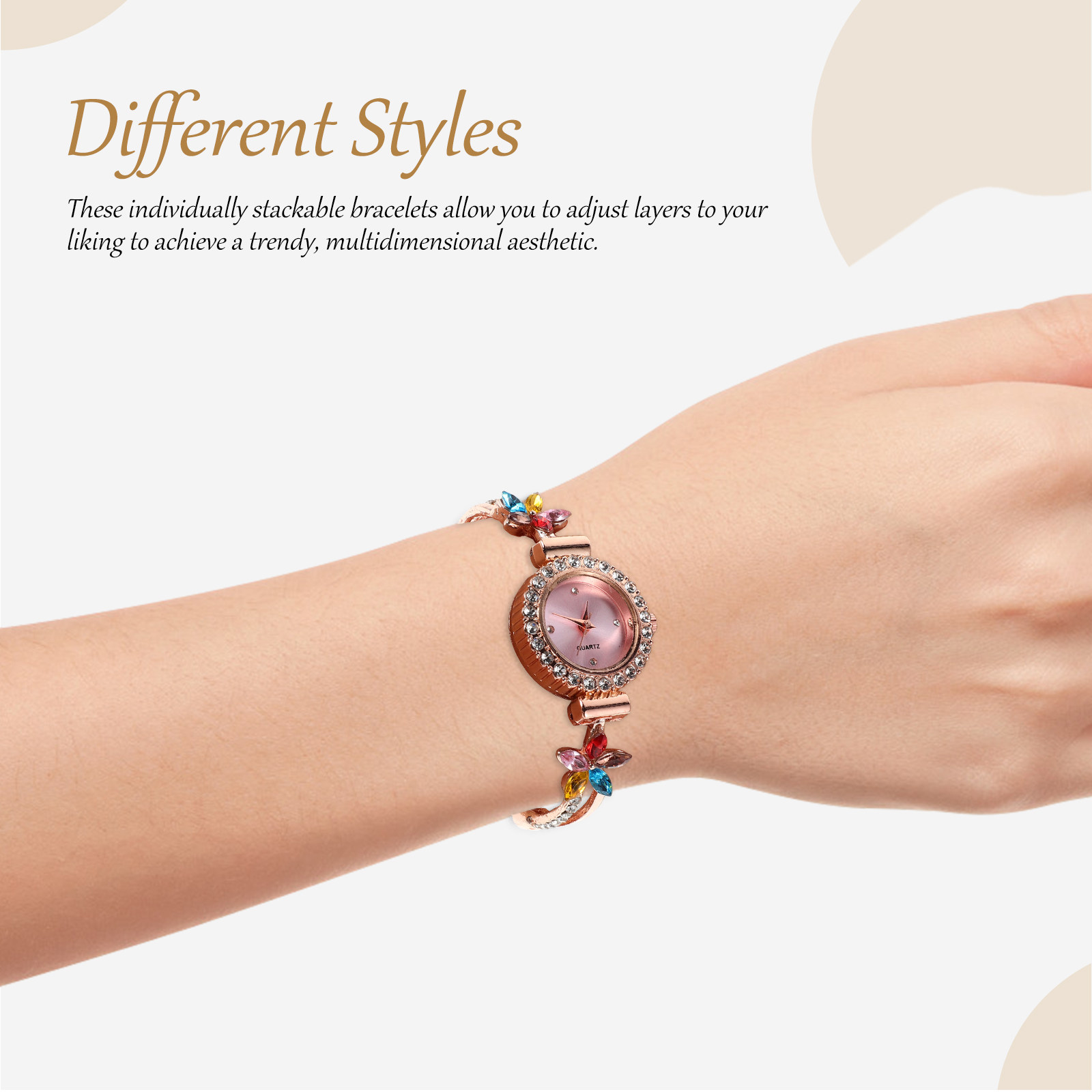 Jewels In Quartz Watches - Women's Quartz Floral Rhinestone Bracelet Watch