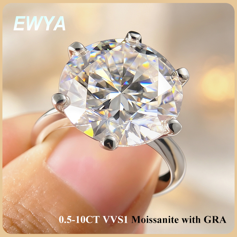 Moissanite Ring - EWYA GRA Certified 0.5-10CT D Color