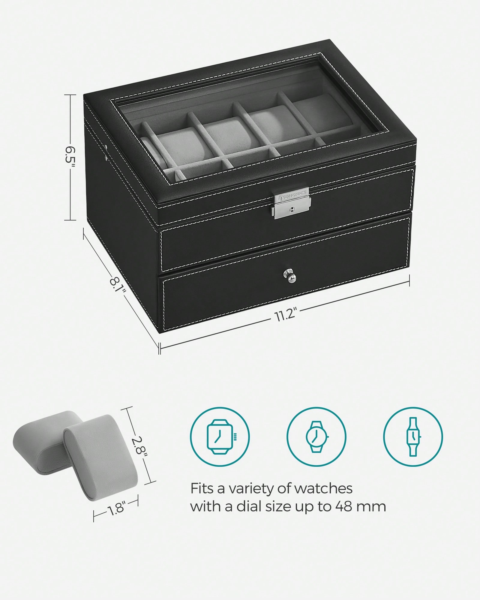 20-Slot Watch Box with Glass L - Jewelry Watches Women 评论和价格
