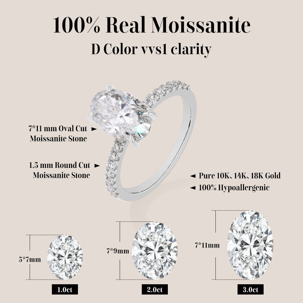 ATTAGEMS Oval Cut 3.0CT Moissa - Moissanite Ring 评论和价格