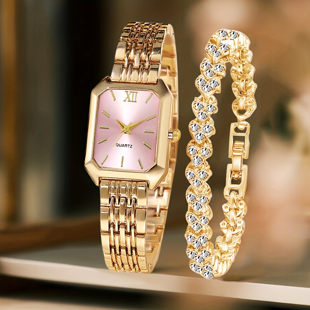 2PCS Fashion Rectangle Women Q - Jewelry Watches Women 评论和价格
