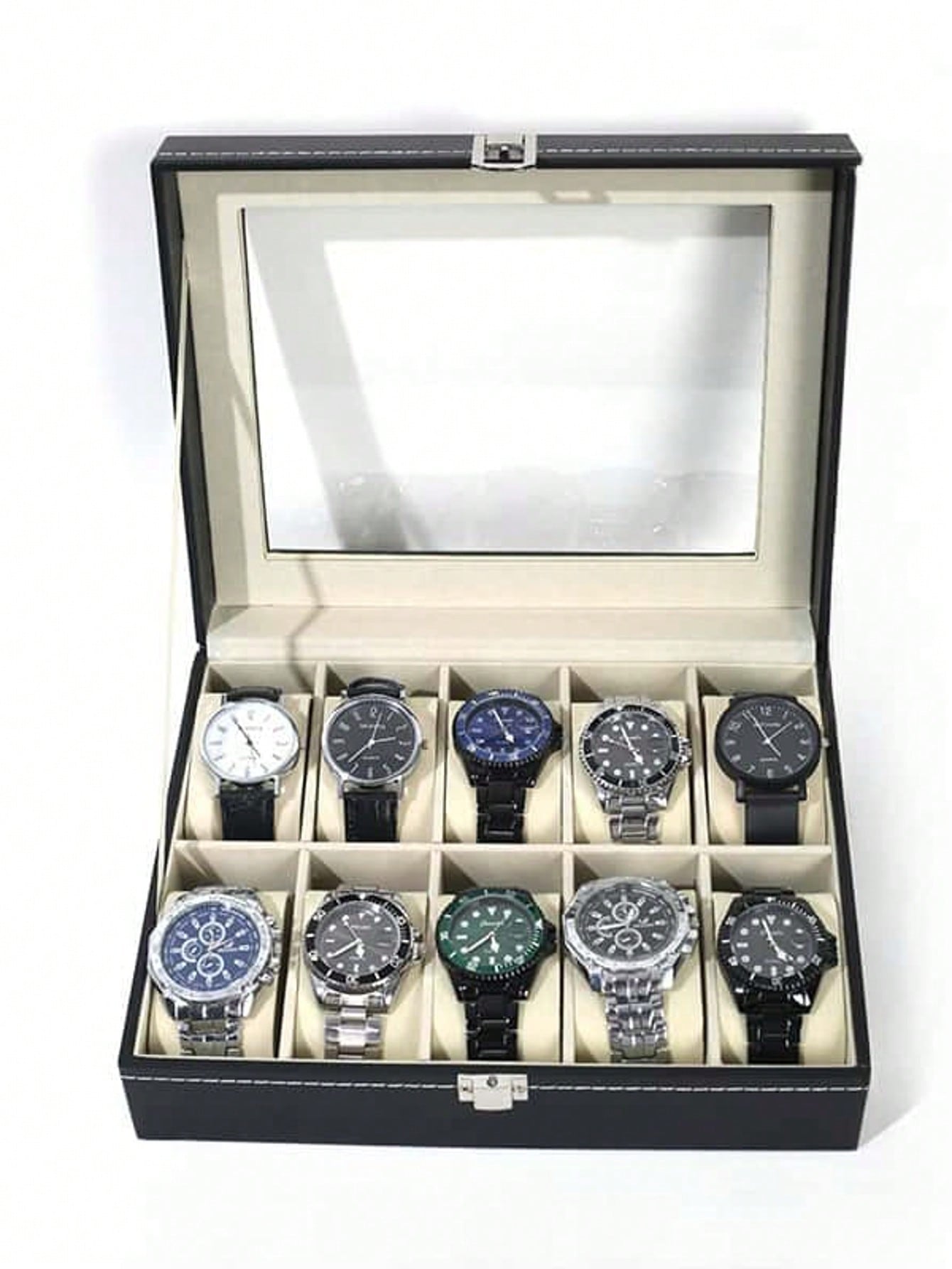 Leather Watch Box with Lock, L - Jewelry Watches Women 评论和价格