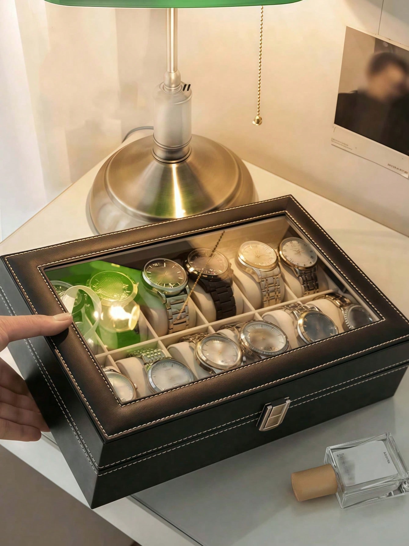 Leather Watch Box with Lock, L - Jewelry Watches Women 评论和价格