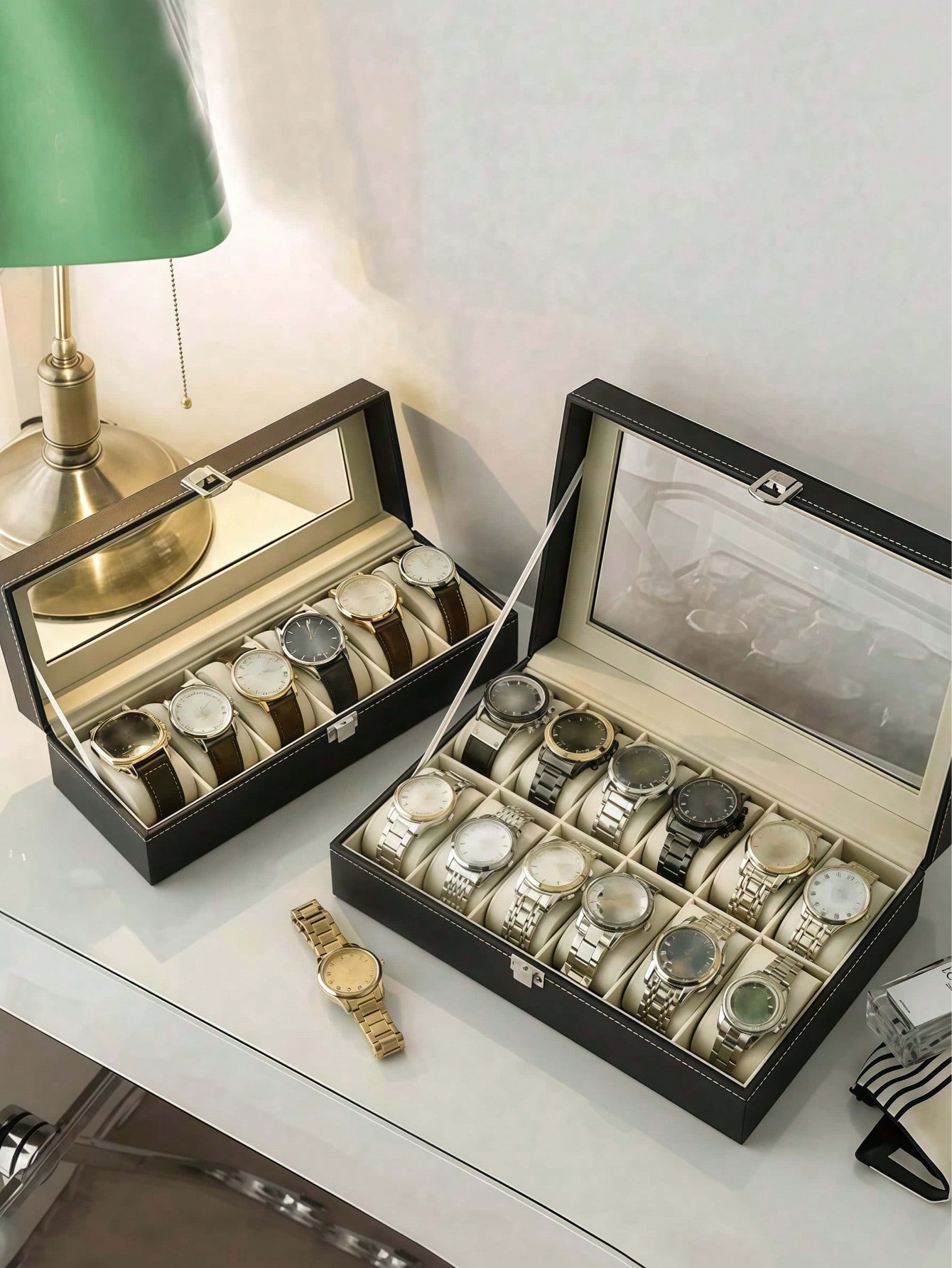 Leather Watch Box with Lock, L - Jewelry Watches Women 评论和价格