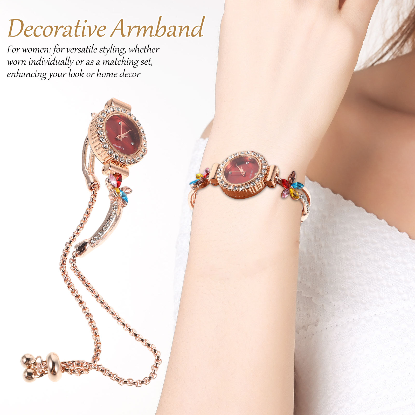 Women's Floral Rhinestone Brac - Jewels In Quartz Watches 评论和价格