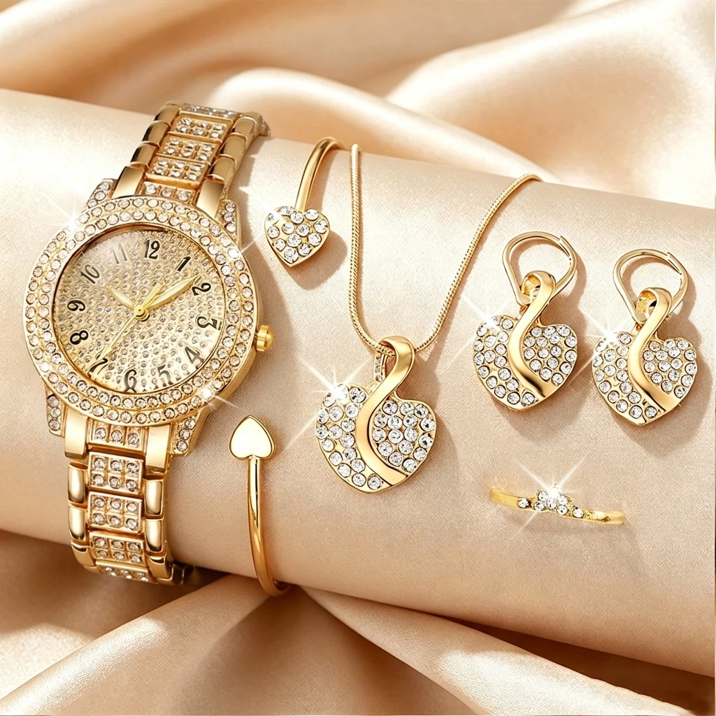 6PCS Fashion Rhinestone Women  - Jewelry Watches For Ladies 评论和价格