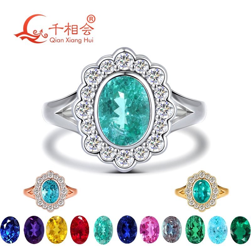 Lab Grown Oval Paraiba Tourmal - Moissanite Ring 评论和价格