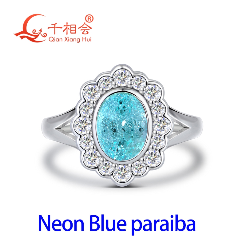 Lab Grown Oval Paraiba Tourmal - Moissanite Ring 评论和价格