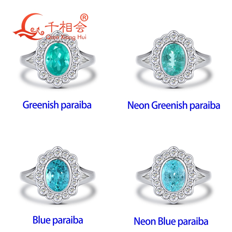 Lab Grown Oval Paraiba Tourmal - Moissanite Ring 评论和价格